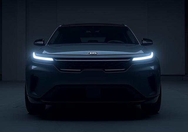 Fronten på en Kia EV9 som visar dess distinkta och boxiga design.